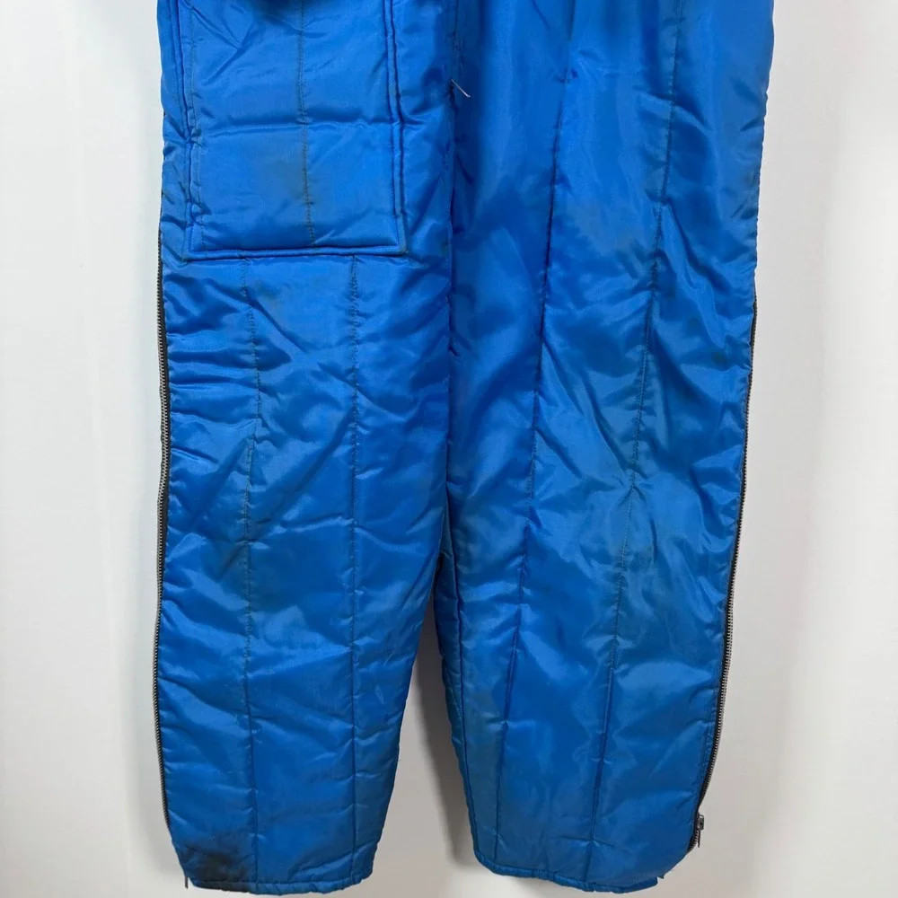 VTG JCPenney Snowmobile Ski Suit Men L Blue Coveralls Hood Belted Retro Gorpcore